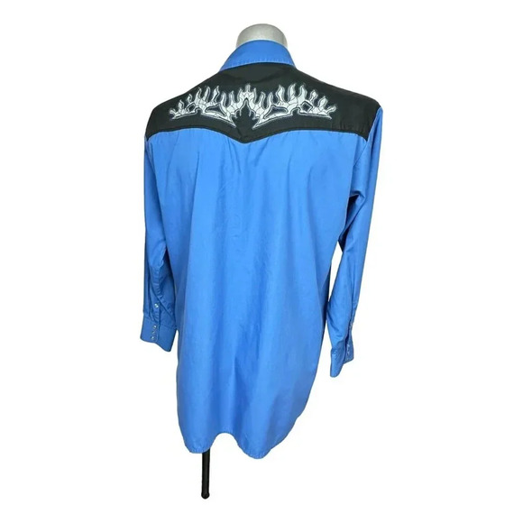 Johnny West Western Men Shirts Blue Size L LS MWG Pearl Snap - Picture 2 of 7